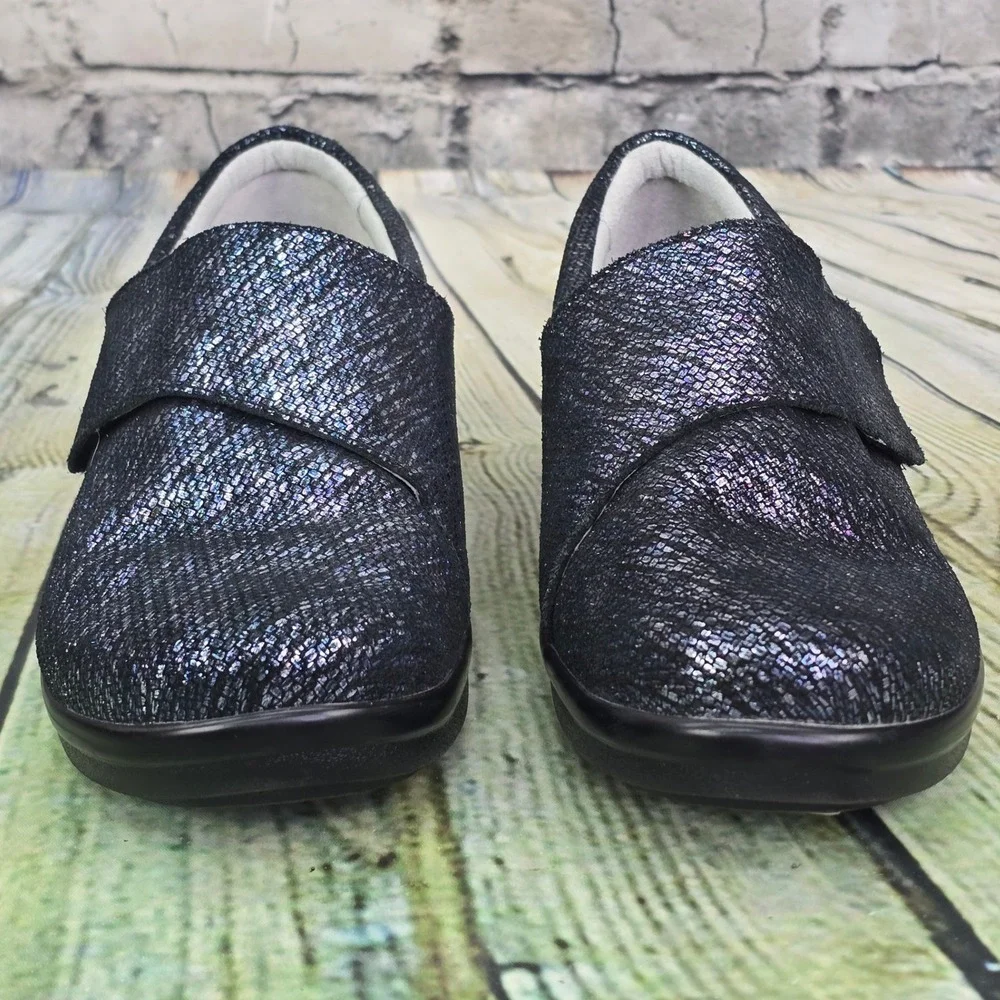 Alegria Laura Loafers Womens 39 Blue Black Metallic Leather Comfort Work Shoes